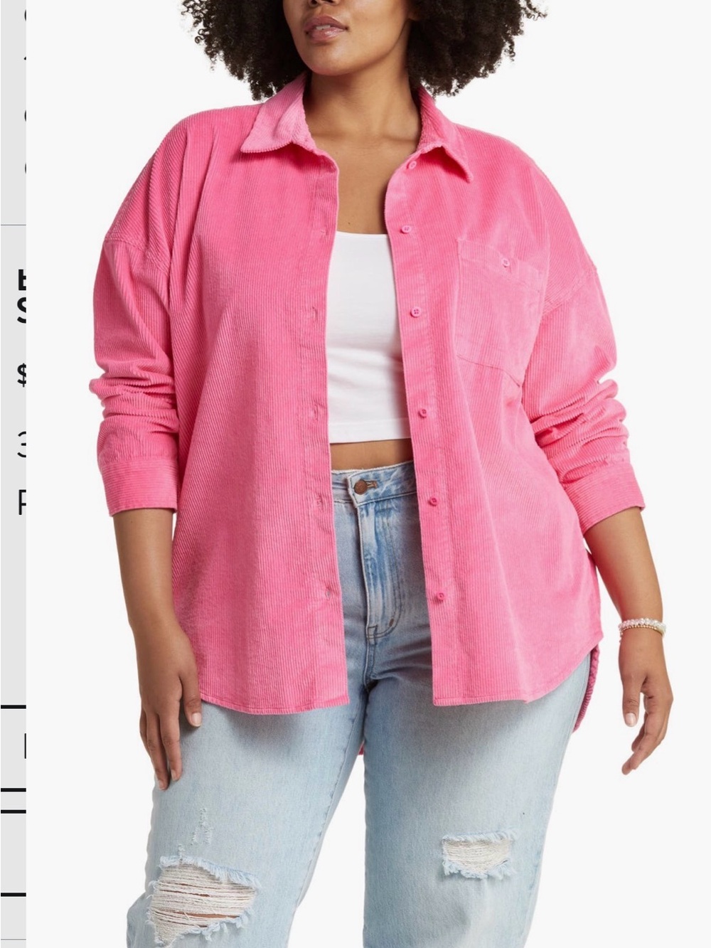 NWT ! BP Nordstrom Pink Azalea Corduroy Oversized Shacket Shirt Plus Size 3X - Picture 1 of 5